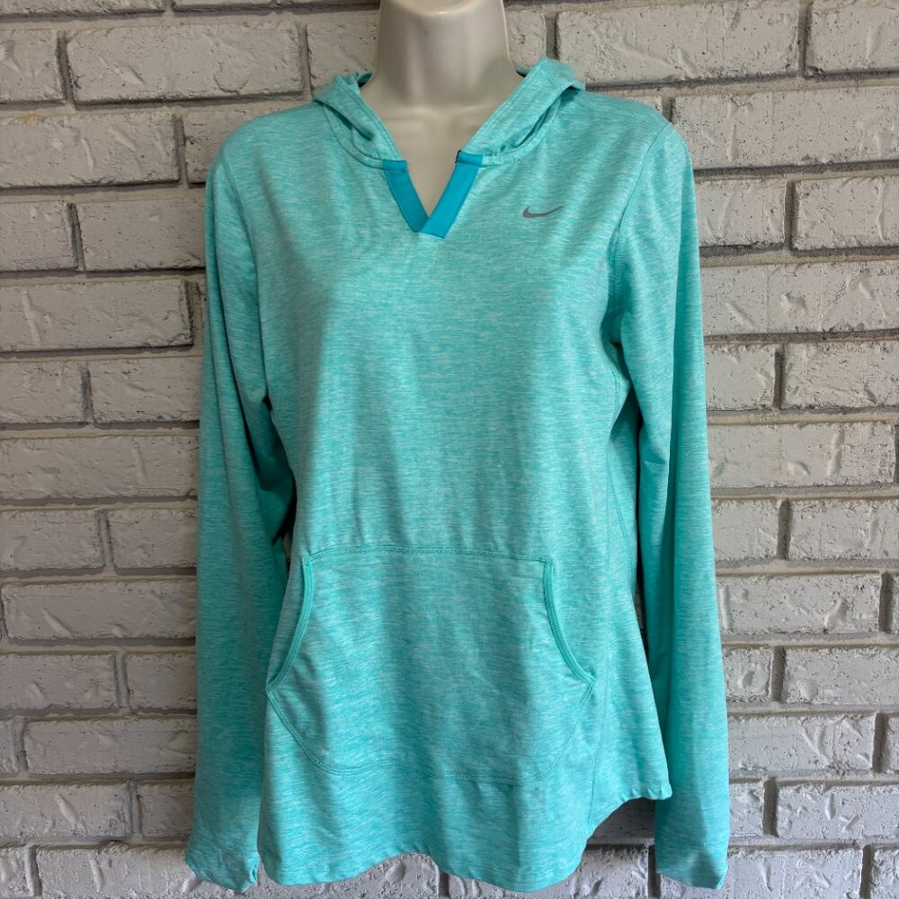 Nike Dri Fit Running Hoodie Teal Blue M Lightweight Pocket Mittens *Desc
